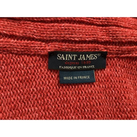 Saint James wool blend magnetic closure ribbed knit cardigan M red pink France - Picture 6 of 9